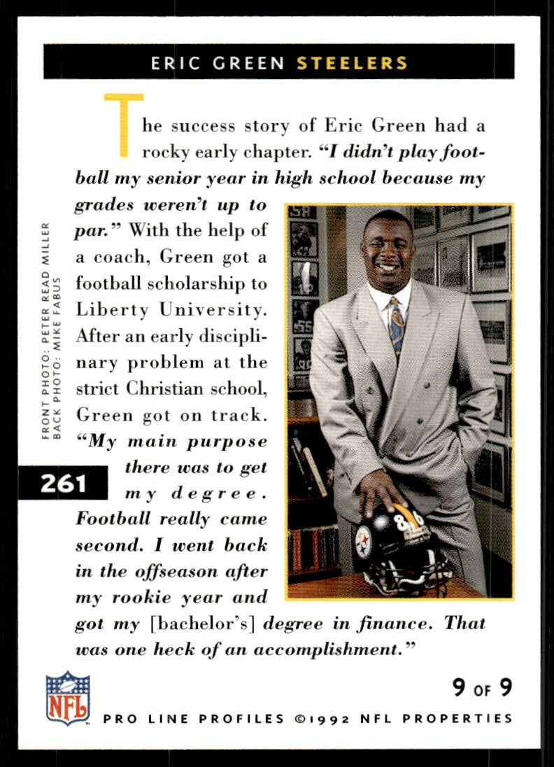 1992 Pro Line Football Card Eric Green Pittsburgh Steelers #261