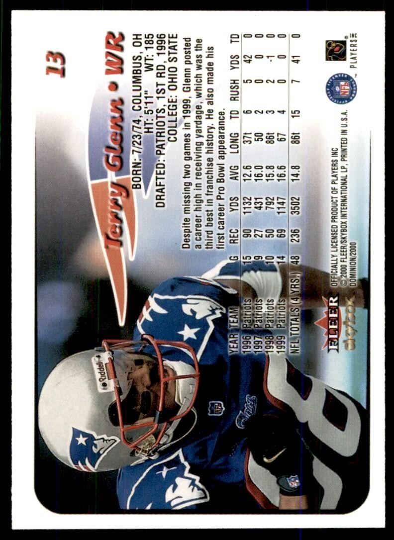 2000 FLEER DOMINION TERRY GLENN NEW ENGLAND PATRIOTS #13