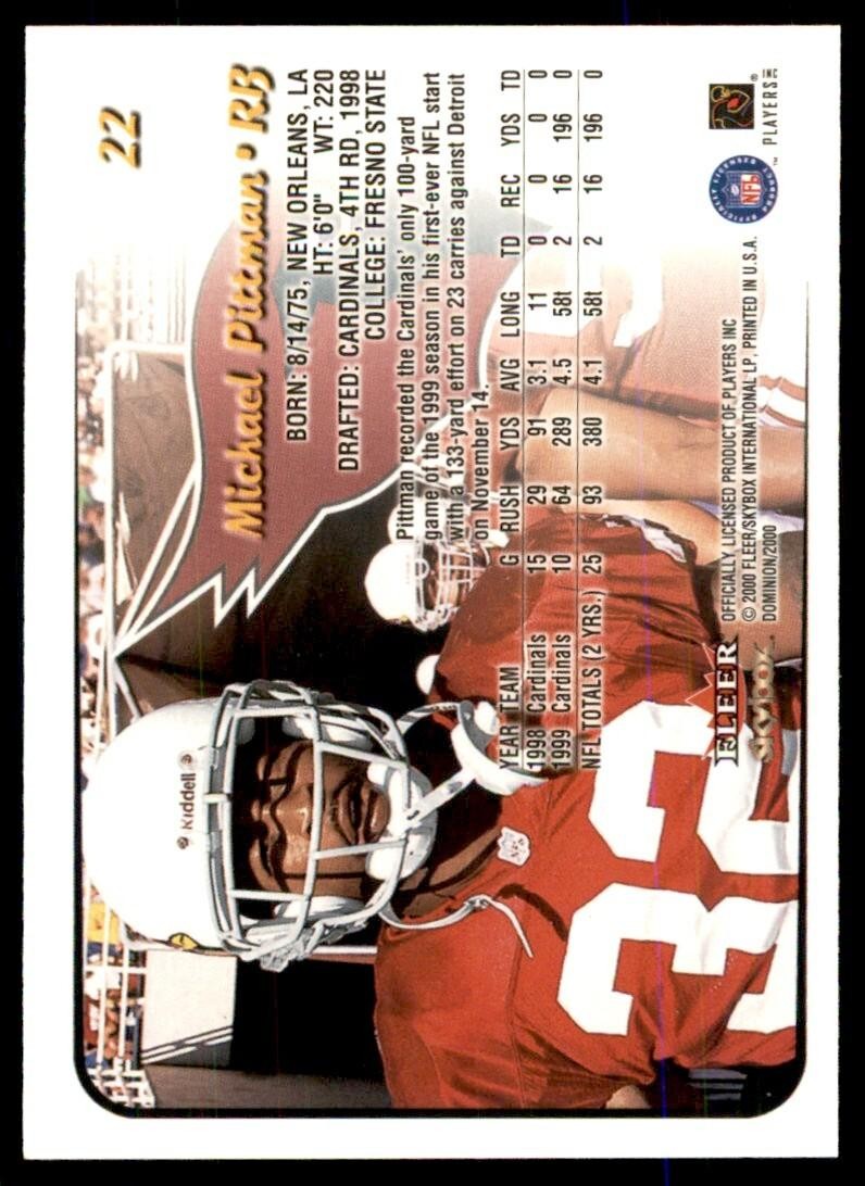 2000 FLEER DOMINION MICHAEL PITTMAN ARIZONA CARDINALS #22