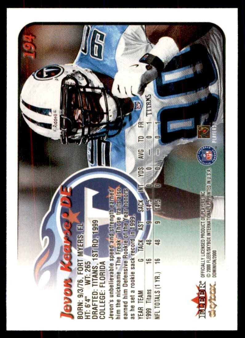 2000 FLEER DOMINION JEVON KEARSE TENNESSEE TITANS #194