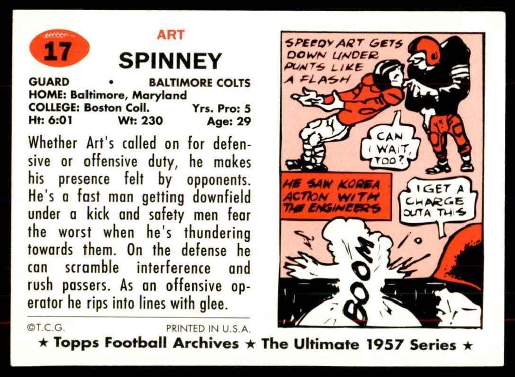 1957 TOPPS ARCHIVES ART SPINNEY BALTIMORE COLTS #17