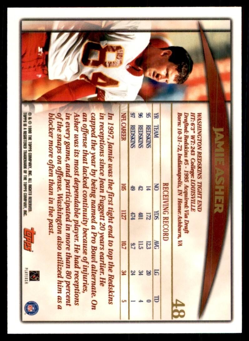 1998 TOPPS JAMIE ASHER WASHINGTON REDSKINS #48