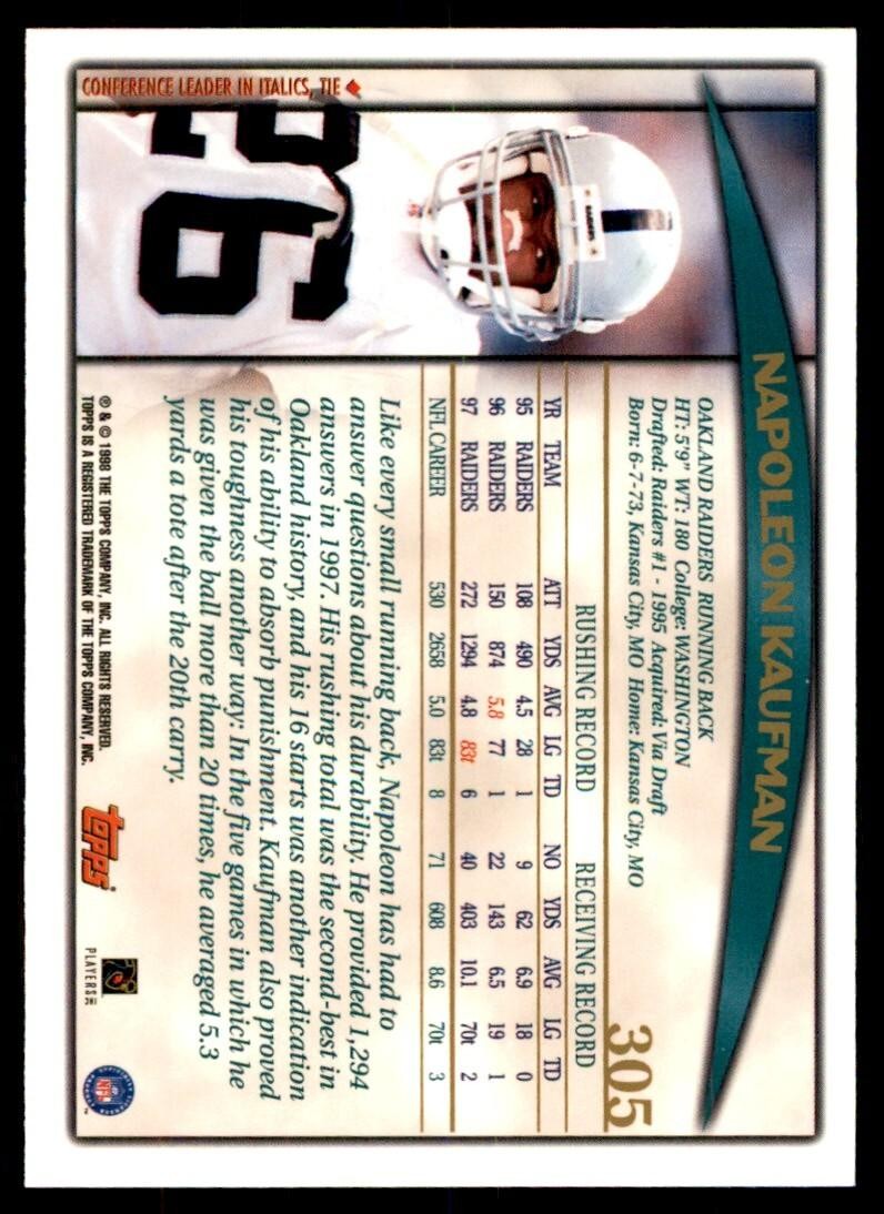 1998 TOPPS NAPOLEON KAUFMAN OAKLAND RAIDERS #305