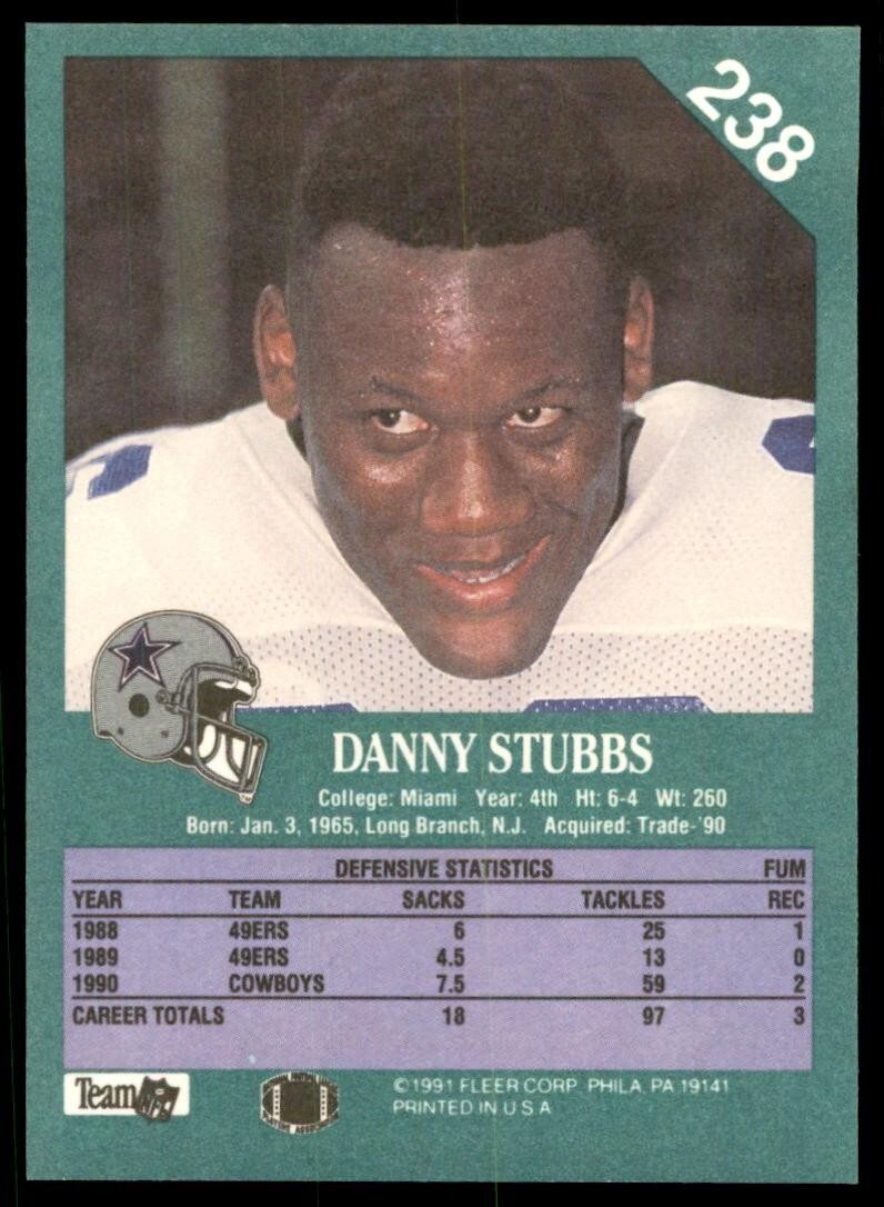 1991 FLEER DANNY STUBBS DALLAS COWBOYS #238