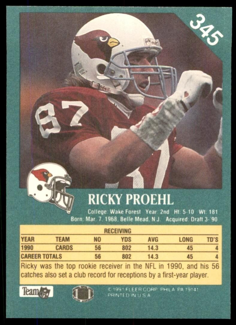 1991 FLEER RICKY PROEHL PHOENIX CARDINALS #345