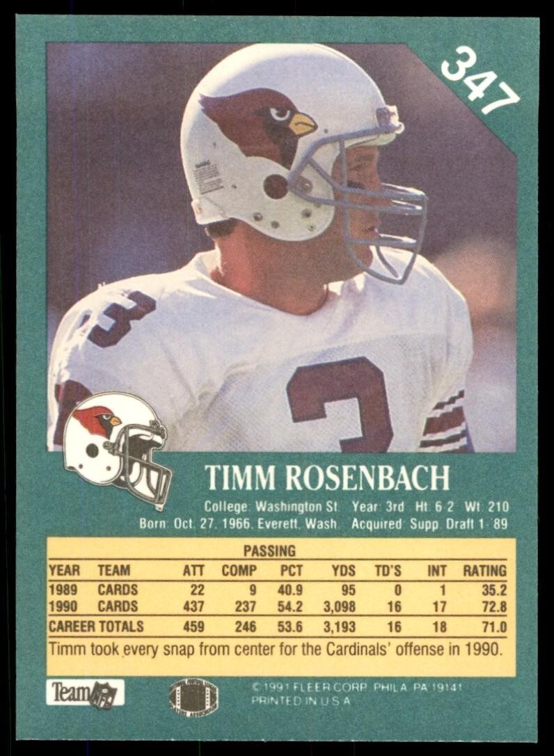 1991 FLEER TIMM ROSENBACH PHOENIX CARDINALS #347