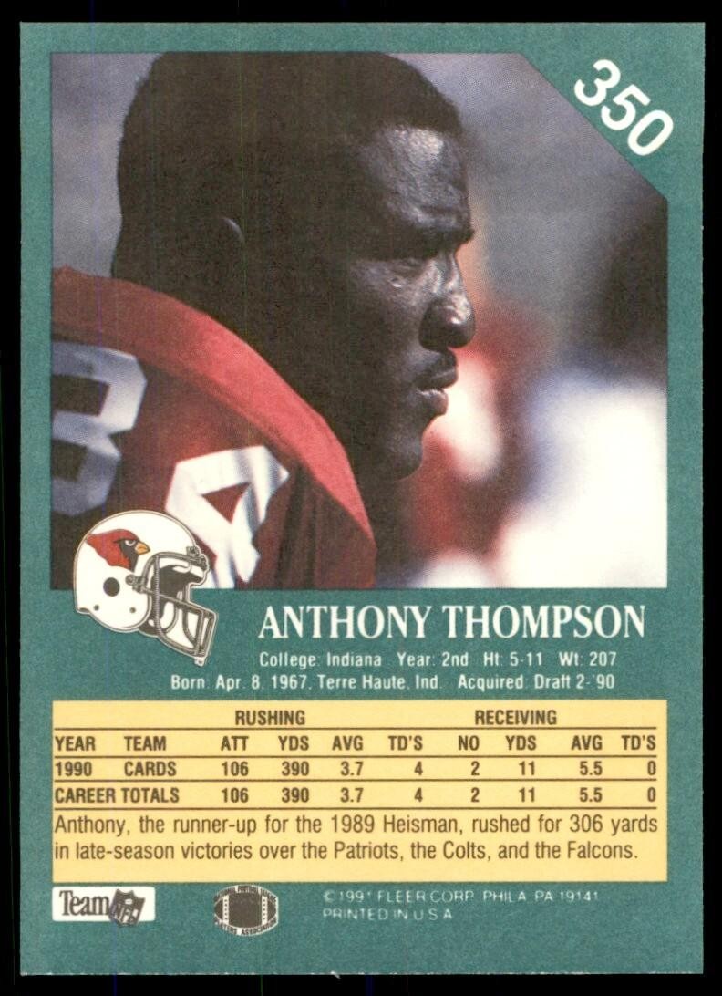 1991 FLEER ANTHONY THOMPSON PHOENIX CARDINALS #350