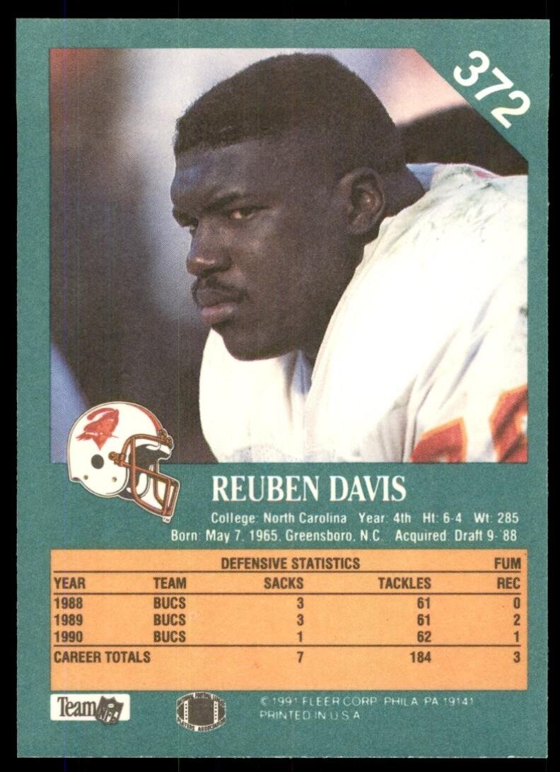 1991 FLEER REUBEN DAVIS TAMPA BAY BUCCANEERS #372