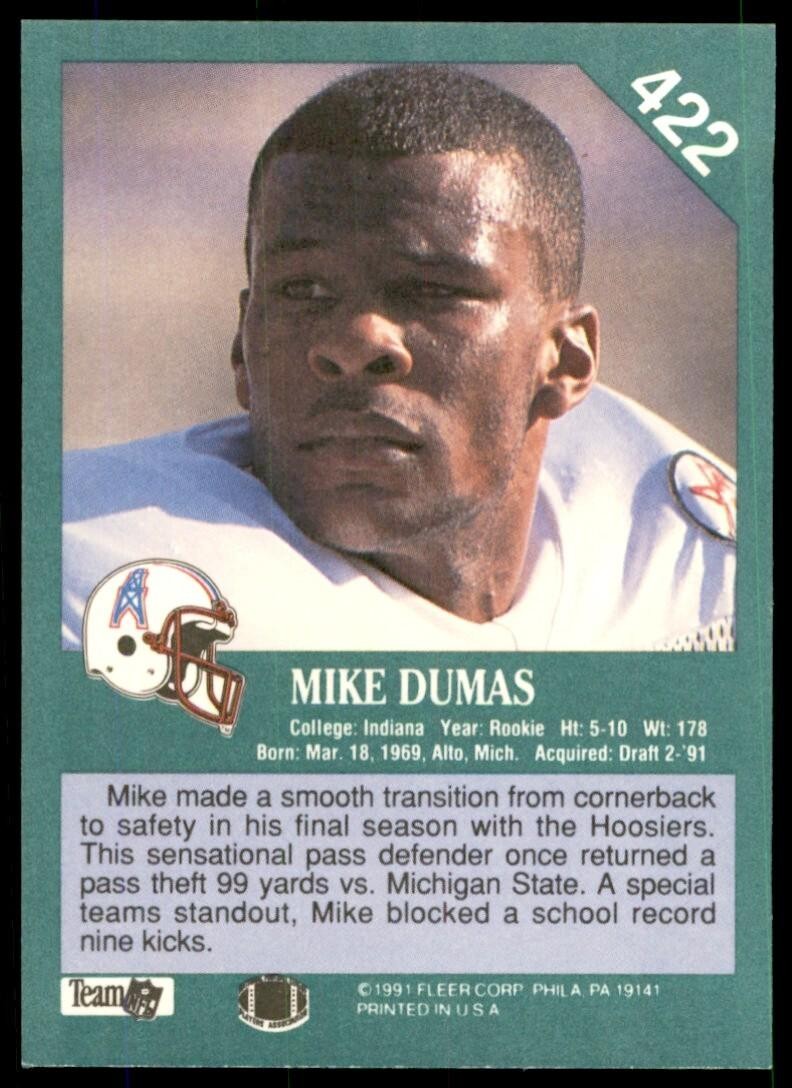 1991 FLEER MIKE DUMAS HOUSTON OILERS #422