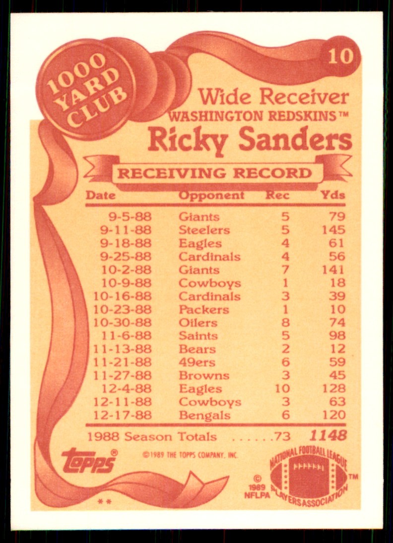 1989 Topps Ricky Sanders Football Cards #10
