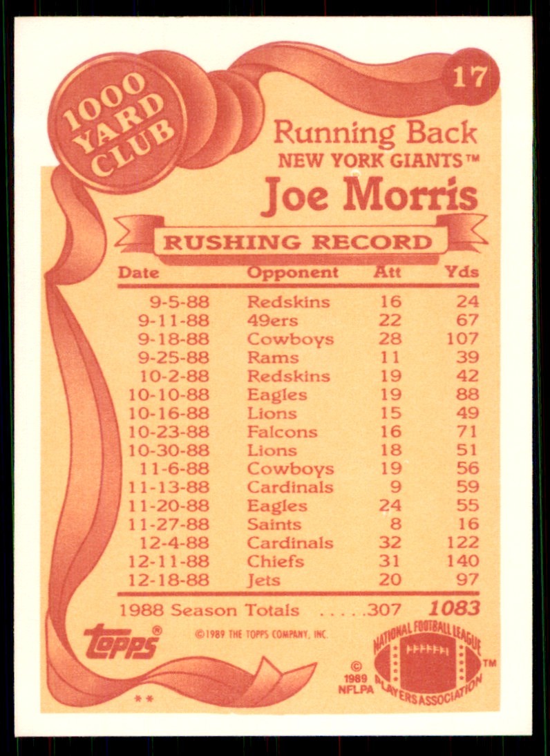 1989 Topps Joe Morris Football Cards #17