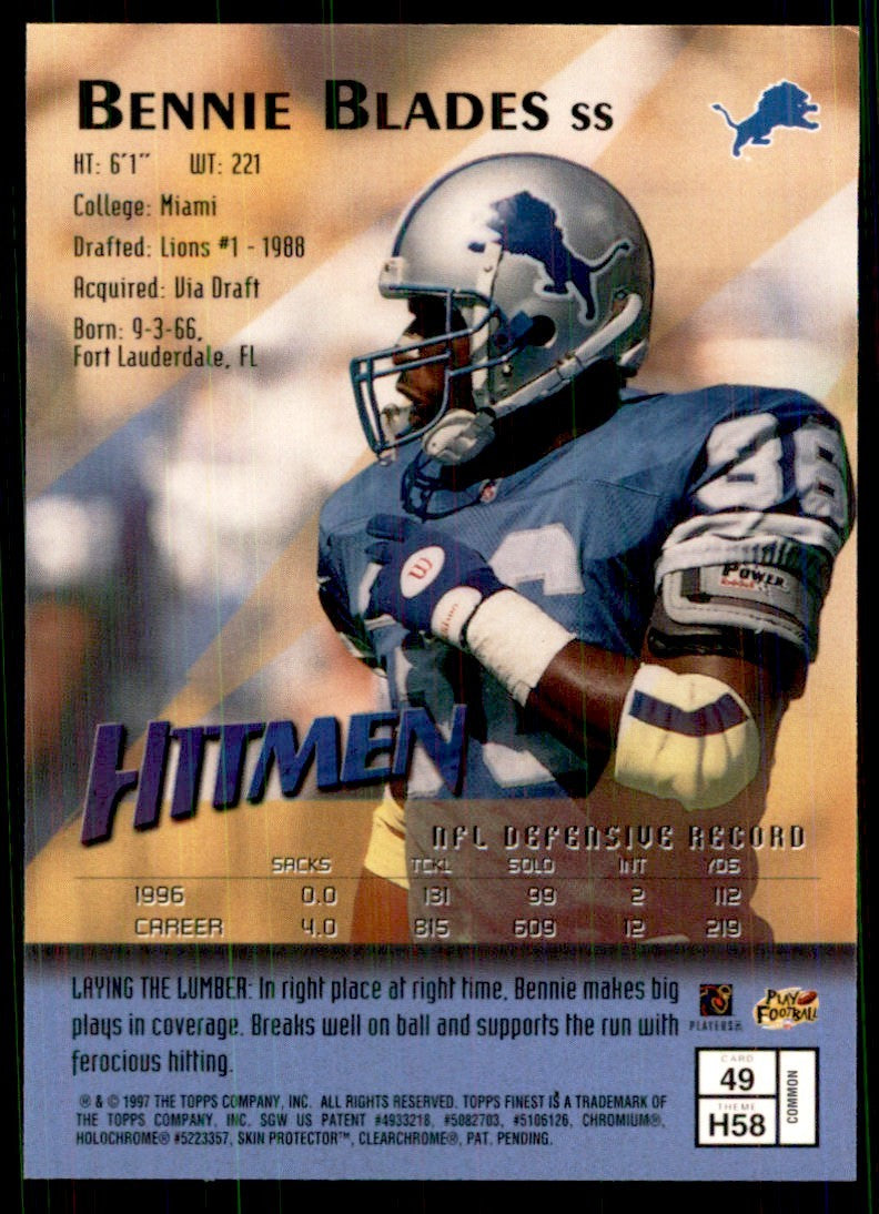 1997 Topps Finest w/coating Bennie Blades Football Cards #49