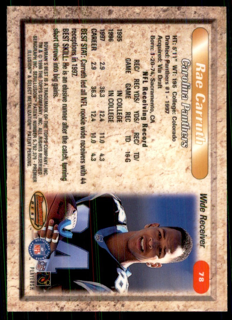 1998 Bowman's Best Rae Carruth Football Cards #78