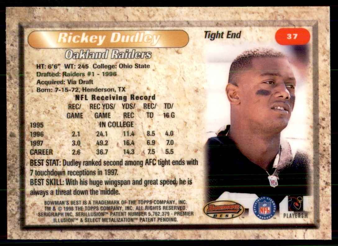 1998 Bowman's Best Rickey Dudley (100) Football Cards #37
