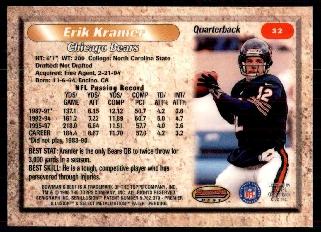 1998 Bowman's Best Erik Kramer Football Cards #32