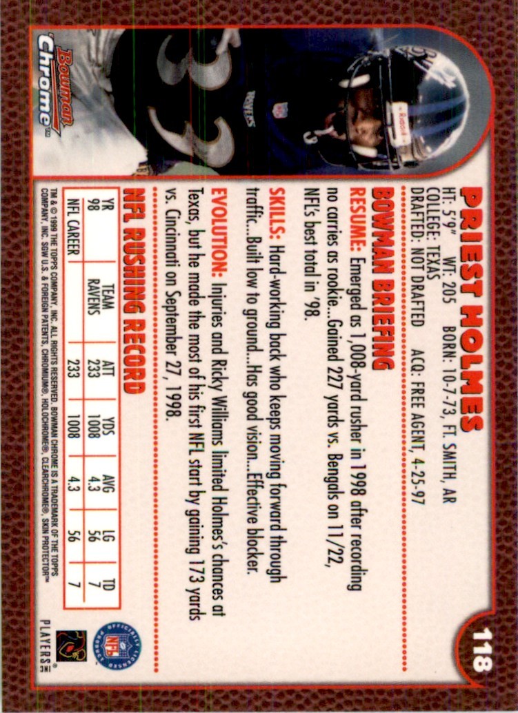1999 Bowman Chrome Priest Holmes Football Cards #118