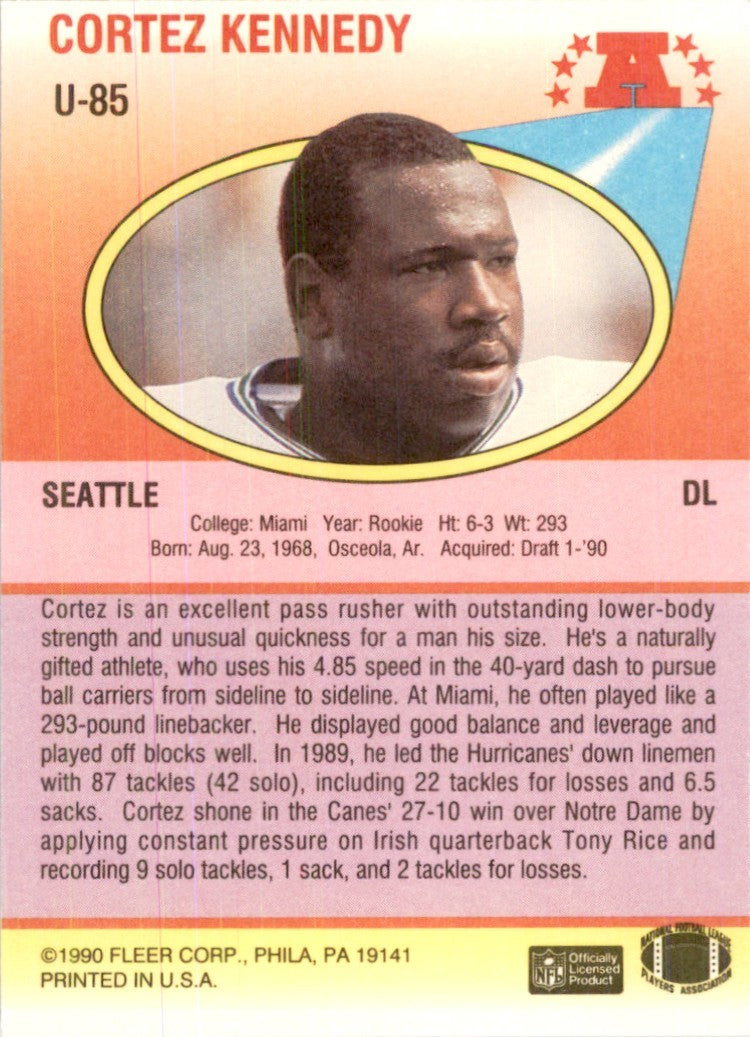 1990 Fleer Update Cortez Kennedy Football Cards #U-85