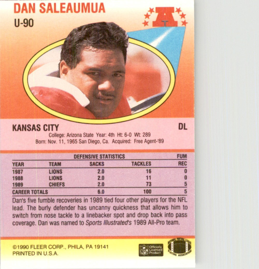 1990 Fleer Update Dan Saleaumua Football Cards #U-90