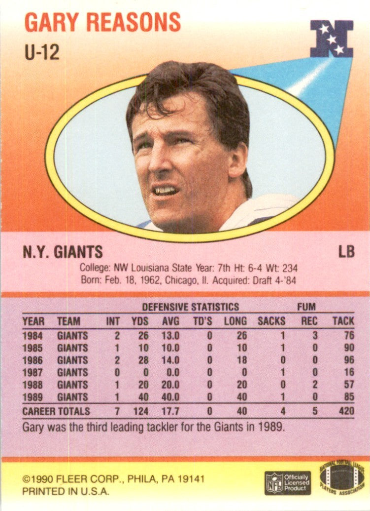 1990 Fleer Update Gary Reasons Football Cards #U-12