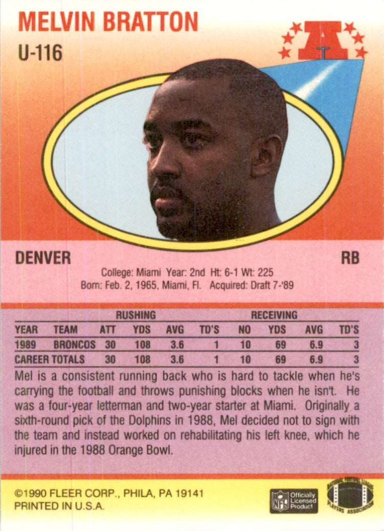 1990 Fleer Update Melvin Bratton Football Cards #U-116