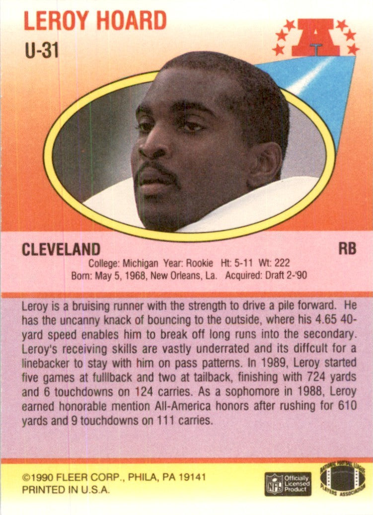 1990 Fleer Update Leroy Hoard Football Cards #U-31