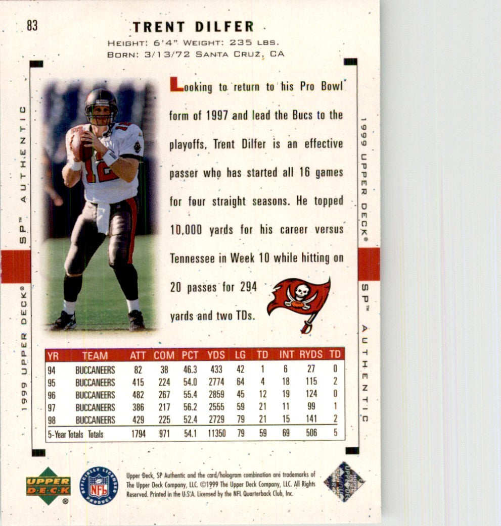 1999 Upper Deck SP Authentic Trent Dilfer (100) Football Cards #83