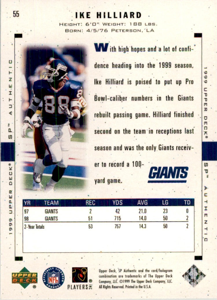 1999 Upper Deck SP Authentic Ike Hilliard Football Cards #55