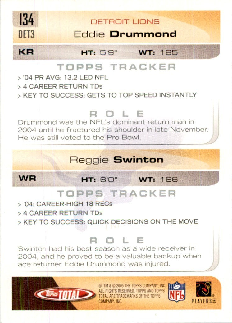 2005 Topps Total Eddie Drummond/Reggie Swinton Football Cards #134