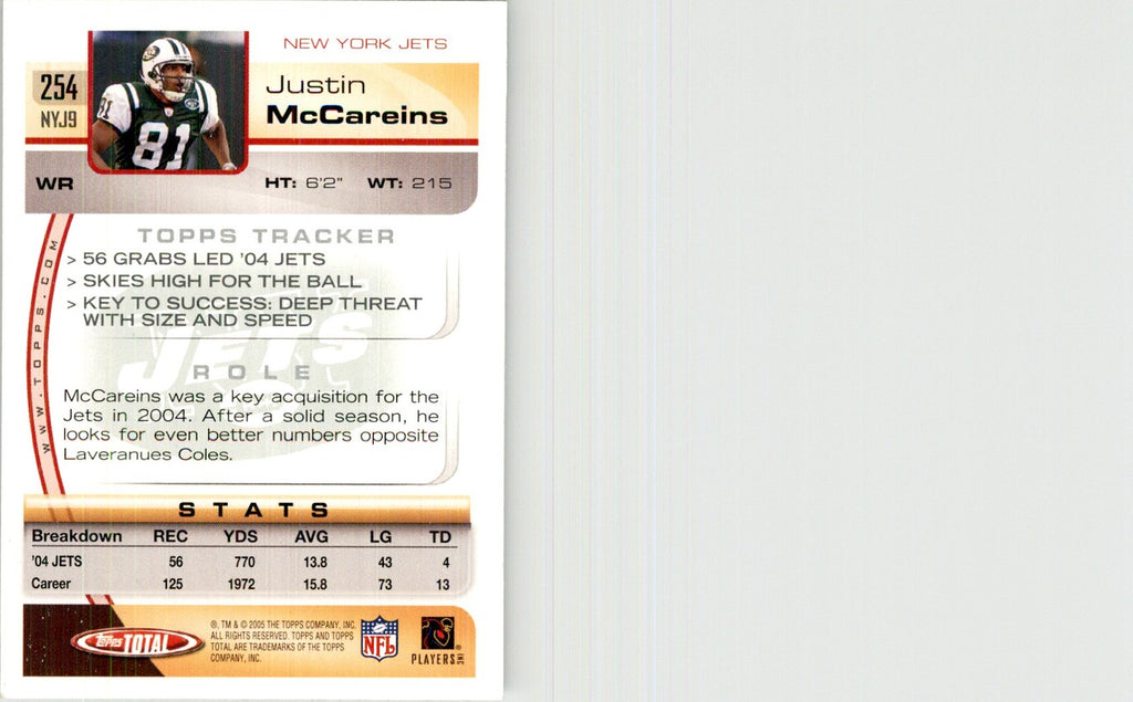 2005 Topps Total Justin McCareins (100) Football Cards #254