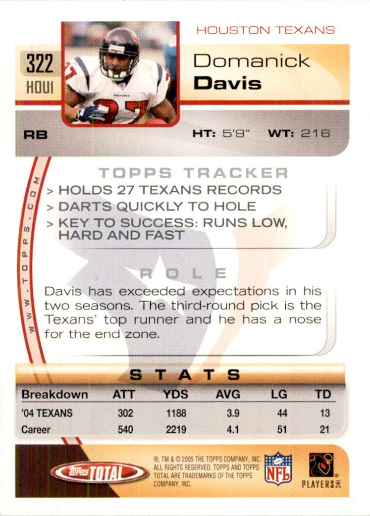 2005 Topps Total Domanick Davis Football Cards #322