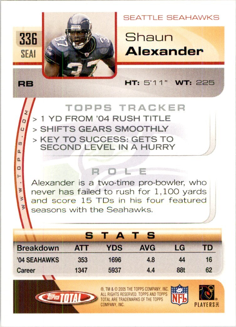 2005 Topps Total Shaun Alexander Football Cards #336
