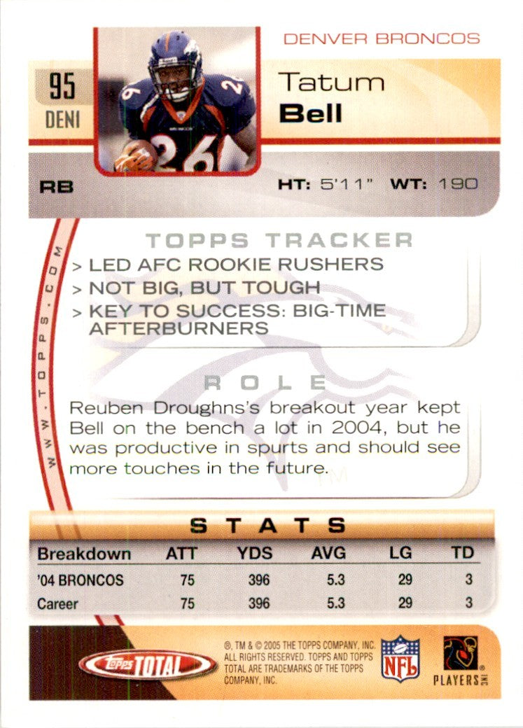 2005 Topps Total Tatum Bell Football Cards #95