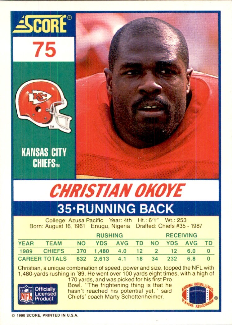 1990 Score Christian Okoye Football Cards #75