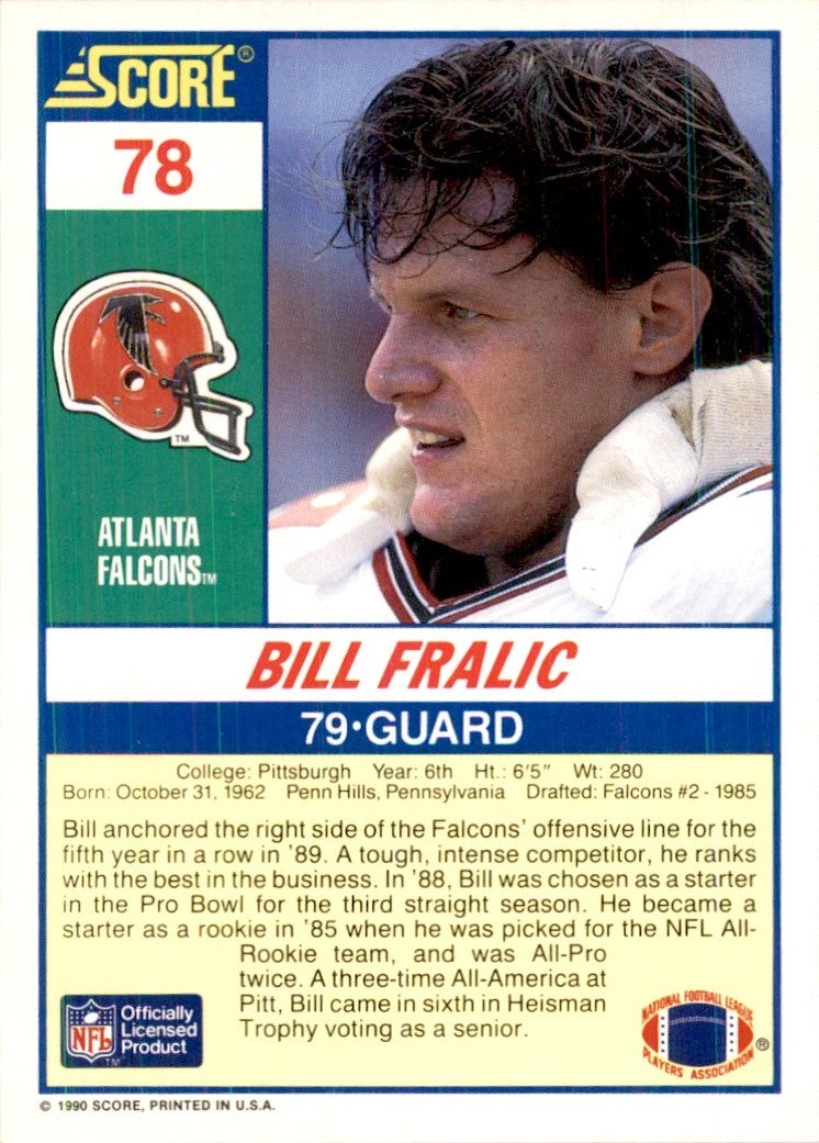 1990 Score Bill Fralic Football Cards #78