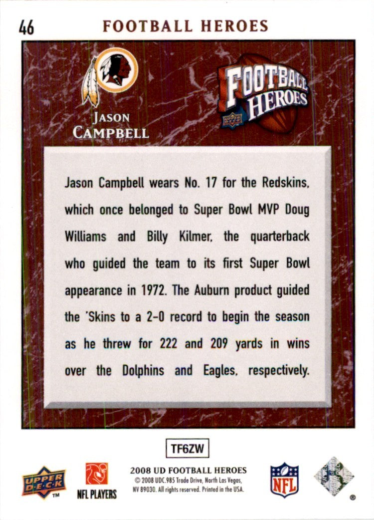 2008 Upper Deck Heroes Jason Campbell (100) Football Cards #46