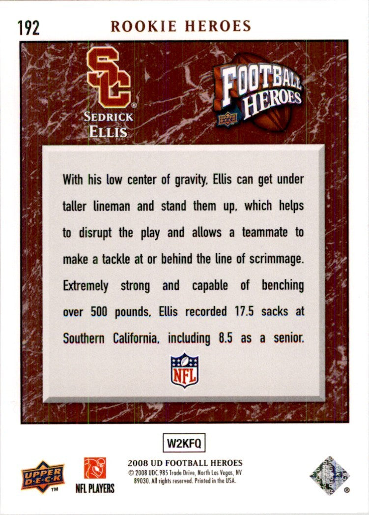2008 Upper Deck Heroes Sedrick Ellis (100) Football Cards #192