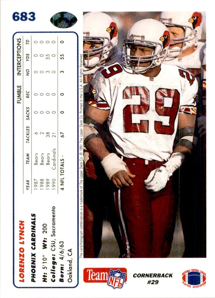 1991 Upper Deck Lorenzo Lynch Football Cards #683
