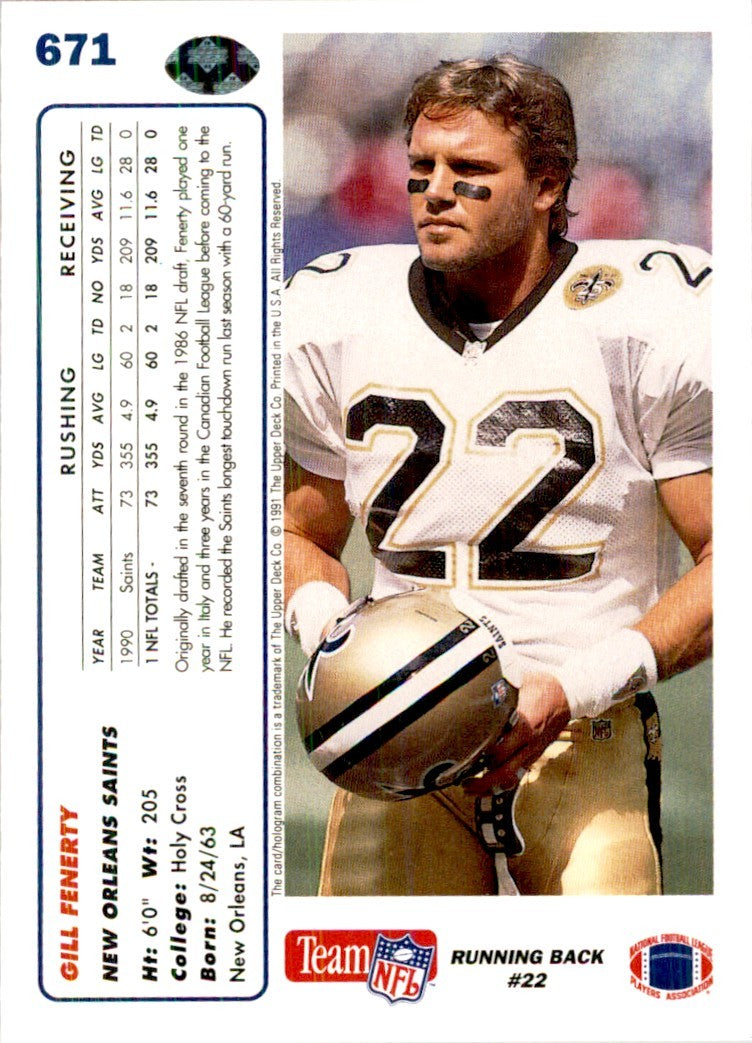 1991 Upper Deck Gill Fenerty Football Cards #671