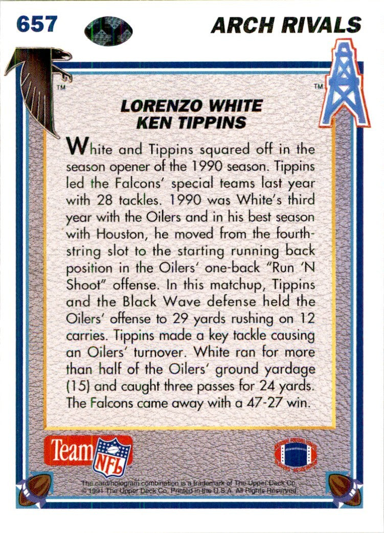 1991 Upper Deck Lorenzo White/Ken Tippins Football Cards #657