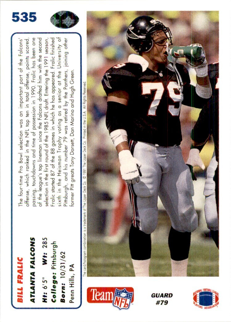 1991 Upper Deck Bill Fralic Football Cards #535