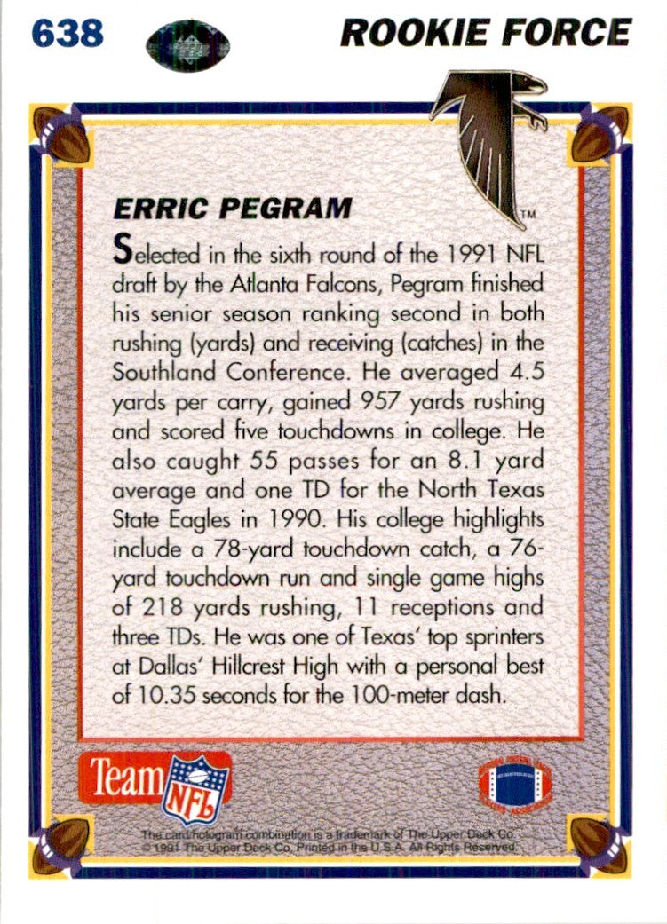 1991 Upper Deck Erric Pegram Rookie Football Cards #638