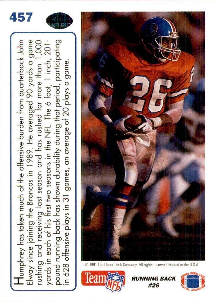 1991 Upper Deck Bobby Humphrey Football Cards #457