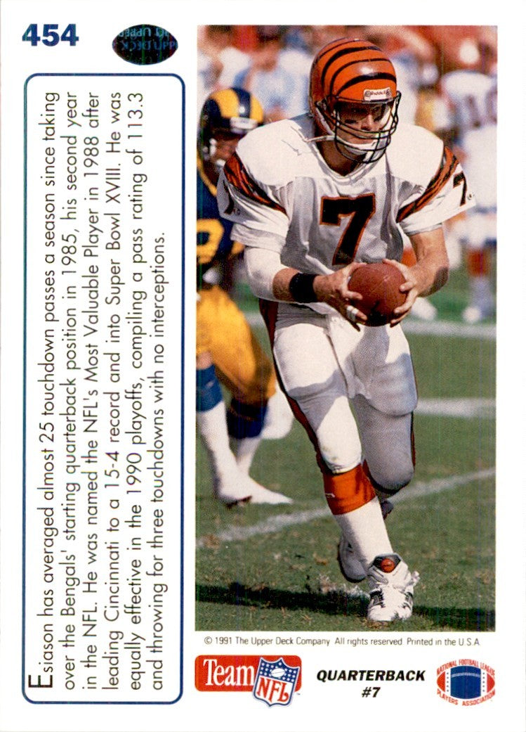 1991 Upper Deck Boomer Esiason Football Cards #454