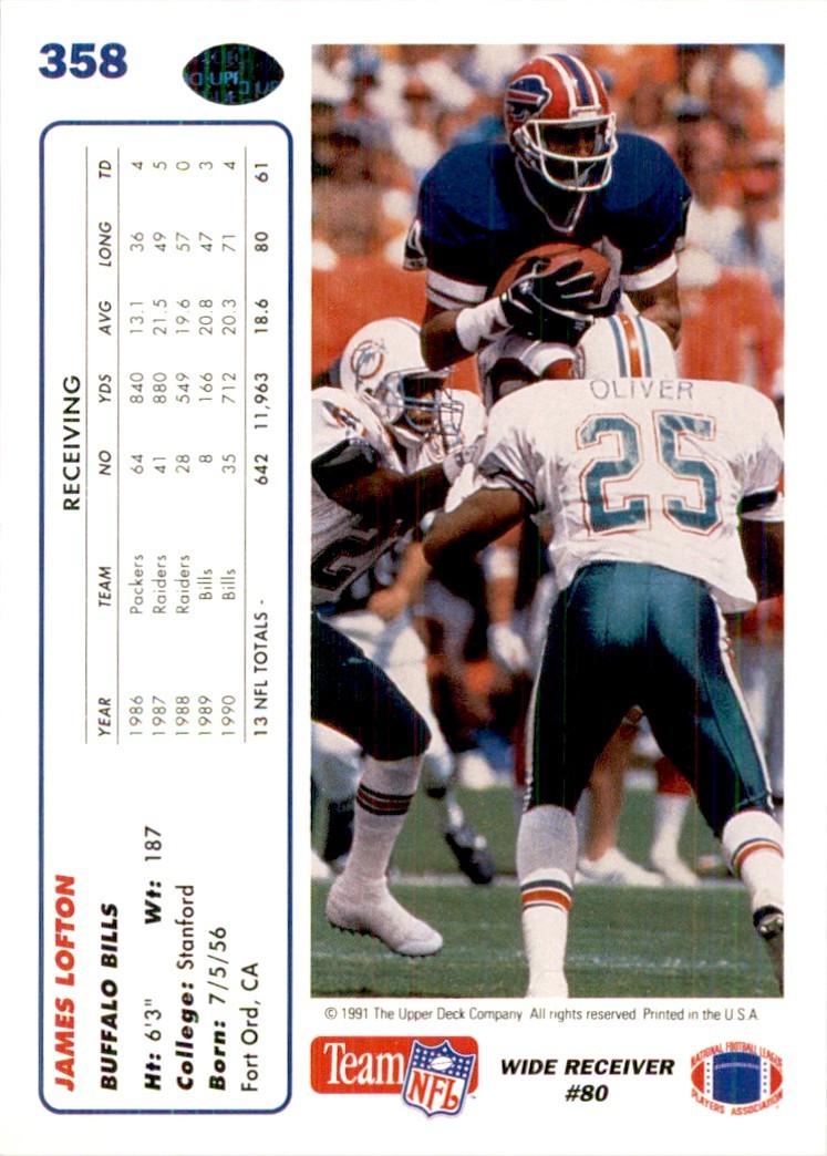 1991 Upper Deck James Lofton Football Cards #358