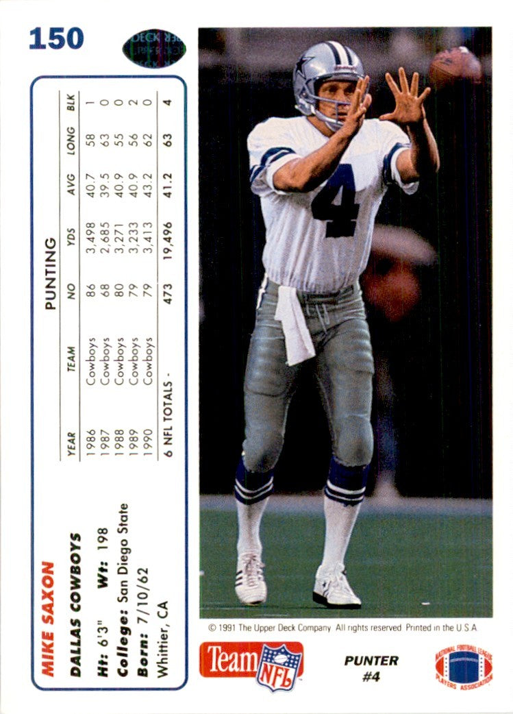 1991 Upper Deck Mike Saxon Football Cards #150