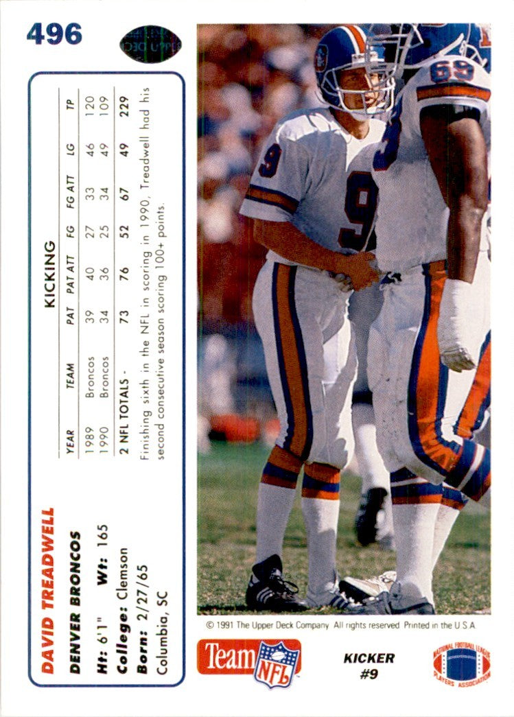 1991 Upper Deck David Treadwell Football Cards #496