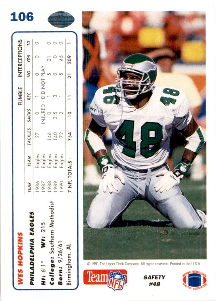 1991 Upper Deck Wes Hopkins Football Cards #106