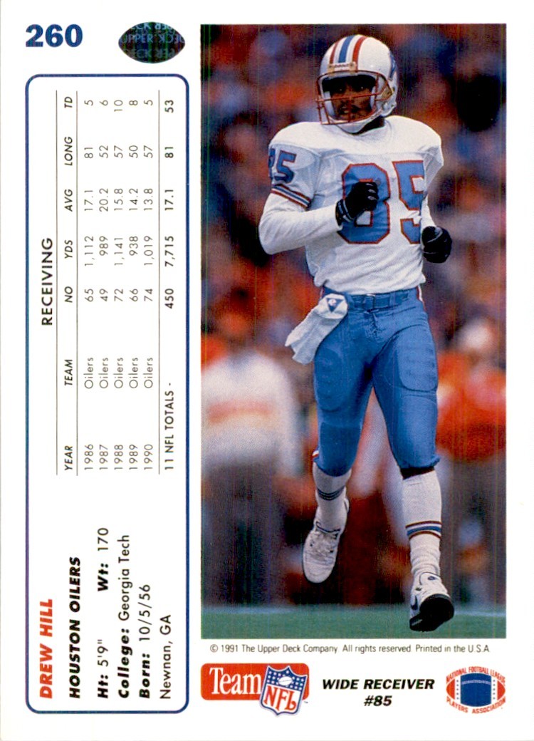 1991 Upper Deck Drew Hill Football Cards #260
