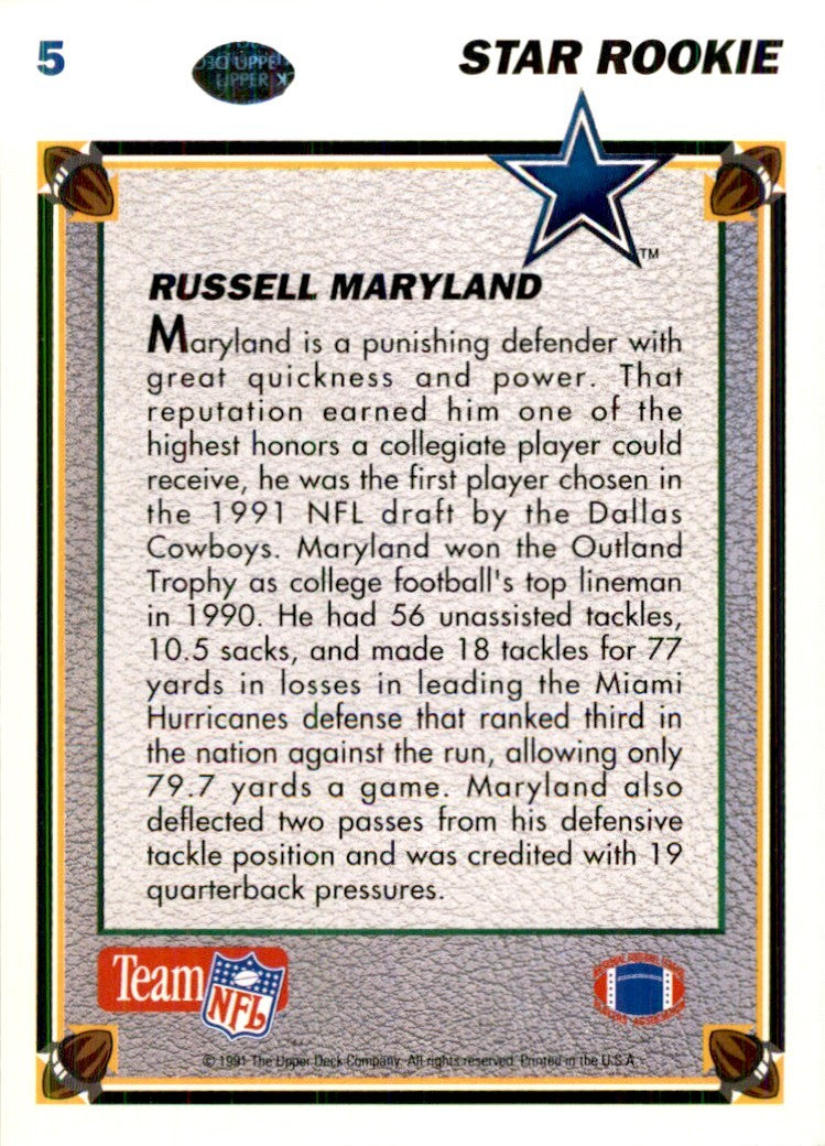 1991 Upper Deck Russell Maryland Rookie Football Cards #5