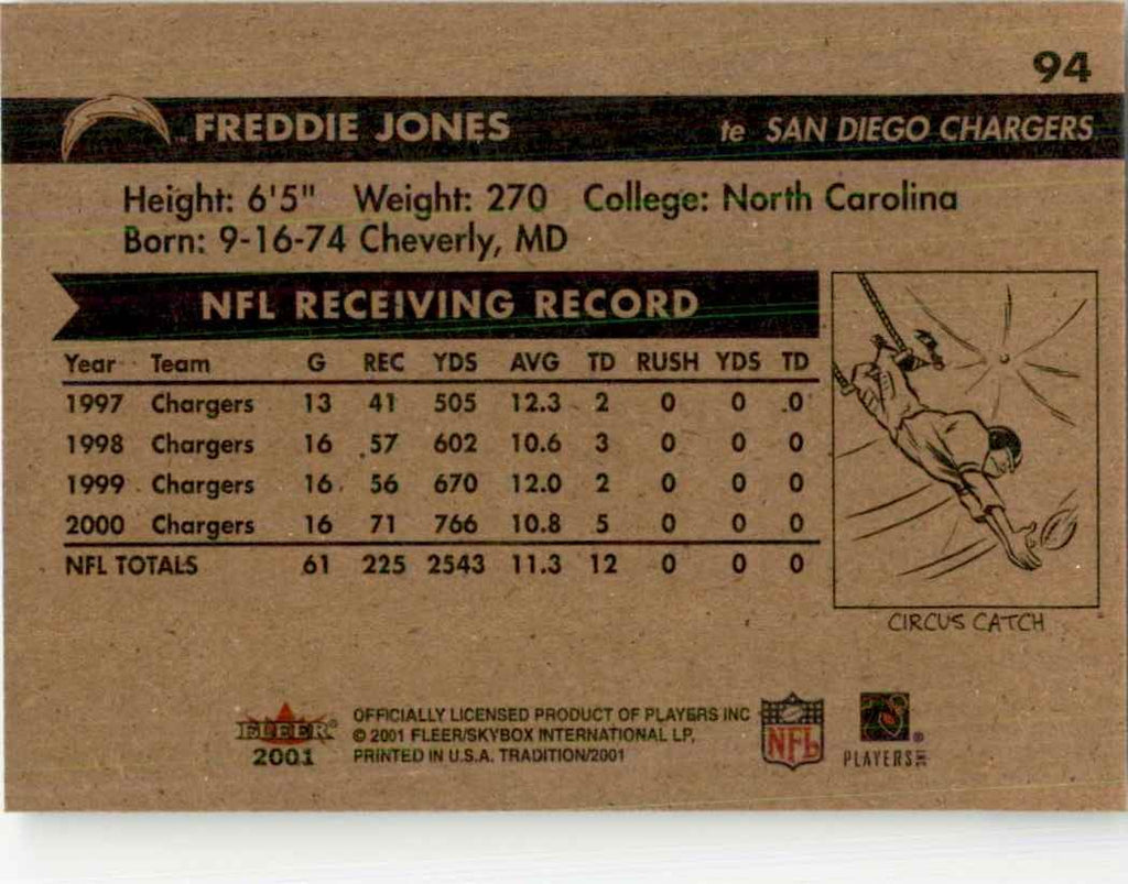 2001 Fleer Tradition Freddie Jones Football Cards #94